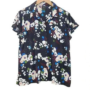 W Worthington Floral button up ruffle sleeve women's Chiffon blouse PXL